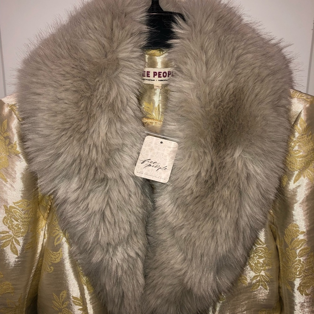 New Free People French Exit Laluna Faux Fur Brocade Coat Jacket - Picture 3 of 7
